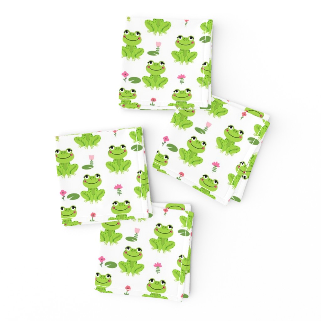 Frogs florals cute animal fabric princess white