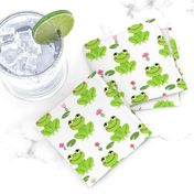 Frogs florals cute animal fabric princess white