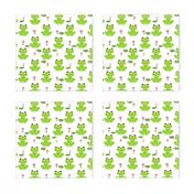 Frogs florals cute animal fabric princess white