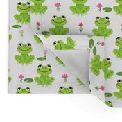 Frogs florals cute animal fabric princess white