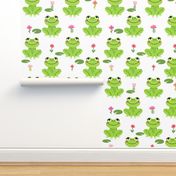 Frogs florals cute animal fabric princess white