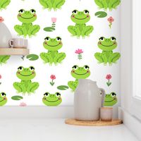 Frogs florals cute animal fabric princess white