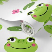 Frogs florals cute animal fabric princess white