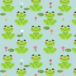 Frogs florals cute animal fabric princess dusty blue