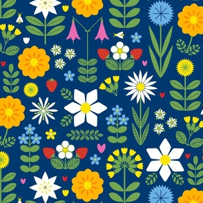 Wildflowers Swedish Scandinavian Floral Folk Art Spoonflower Fabric by the Yard 