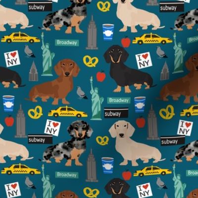 Dachshund New York City dog breed fabric blue