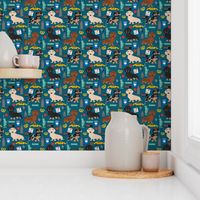 Dachshund New York City dog breed fabric blue