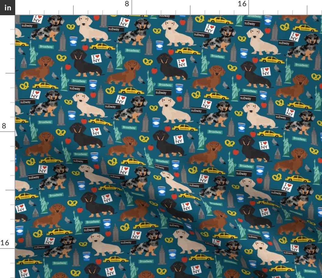 Dachshund New York City dog breed fabric blue