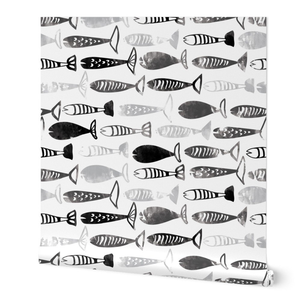 fish black and white watercolor
