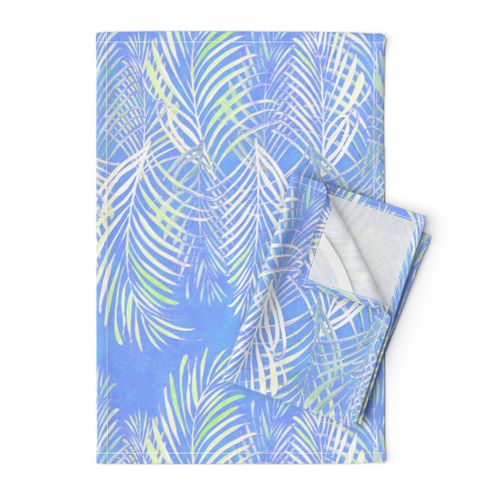 Linear Palms White on Blue 18inL