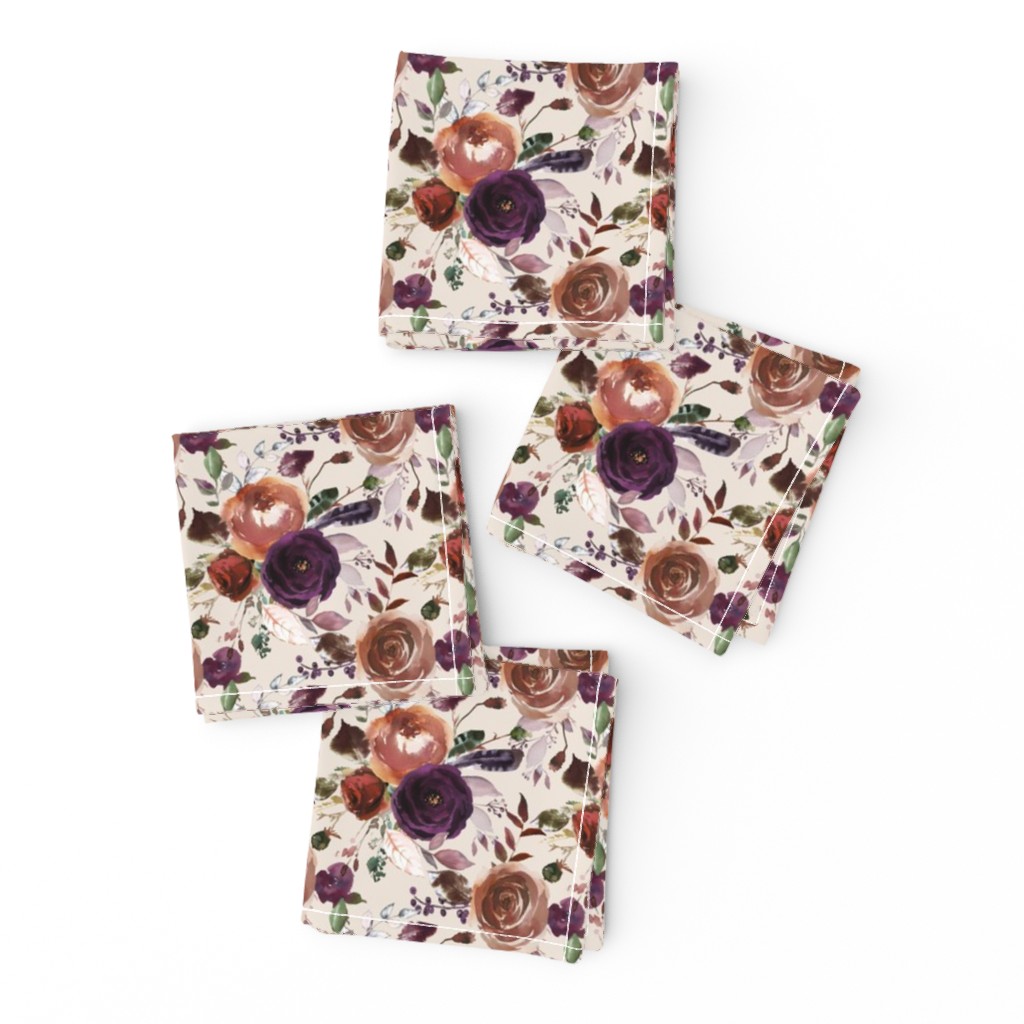 Plum Fall Florals on Cream