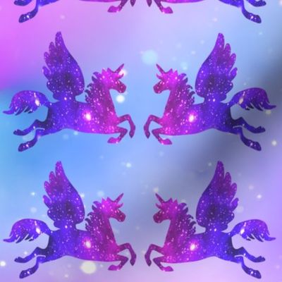 1 Pegasus winged unicorns pegacorns glitter sparkles stars universe galaxy nebula watercolor effect silhouette purple blue violet pink cosmic cosmos planets