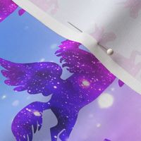 1 Pegasus winged unicorns pegacorns glitter sparkles stars universe galaxy nebula watercolor effect silhouette purple blue violet pink cosmic cosmos planets