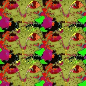 SMALL CATS EYES POP ART MOSS GREEN RED CHECKERBOARD