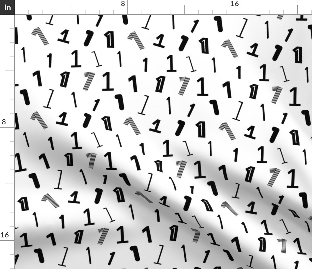 1 numbers minimal black and white typography fonts