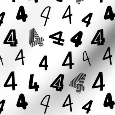 4 numbers minimal black and white typography fonts