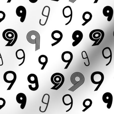 9 numbers minimal black and white typography fonts