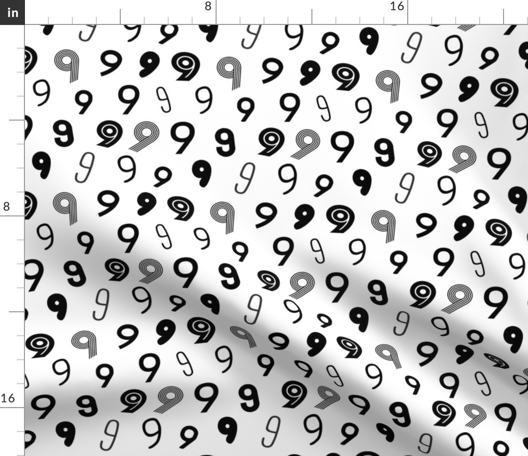 9 numbers minimal black and white typography fonts