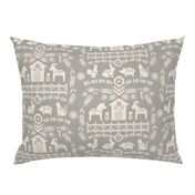 Dala Farm in Grey // swedish folk art dala horse cat rooster pig goat bunny farm warm grey fabric