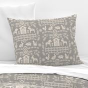 Dala Farm in Grey // swedish folk art dala horse cat rooster pig goat bunny farm warm grey fabric