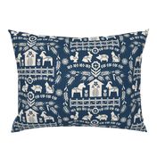 Dala Farm in Navy // swedish folk art dala horse cat rooster pig goat bunny farm navy blue fabric