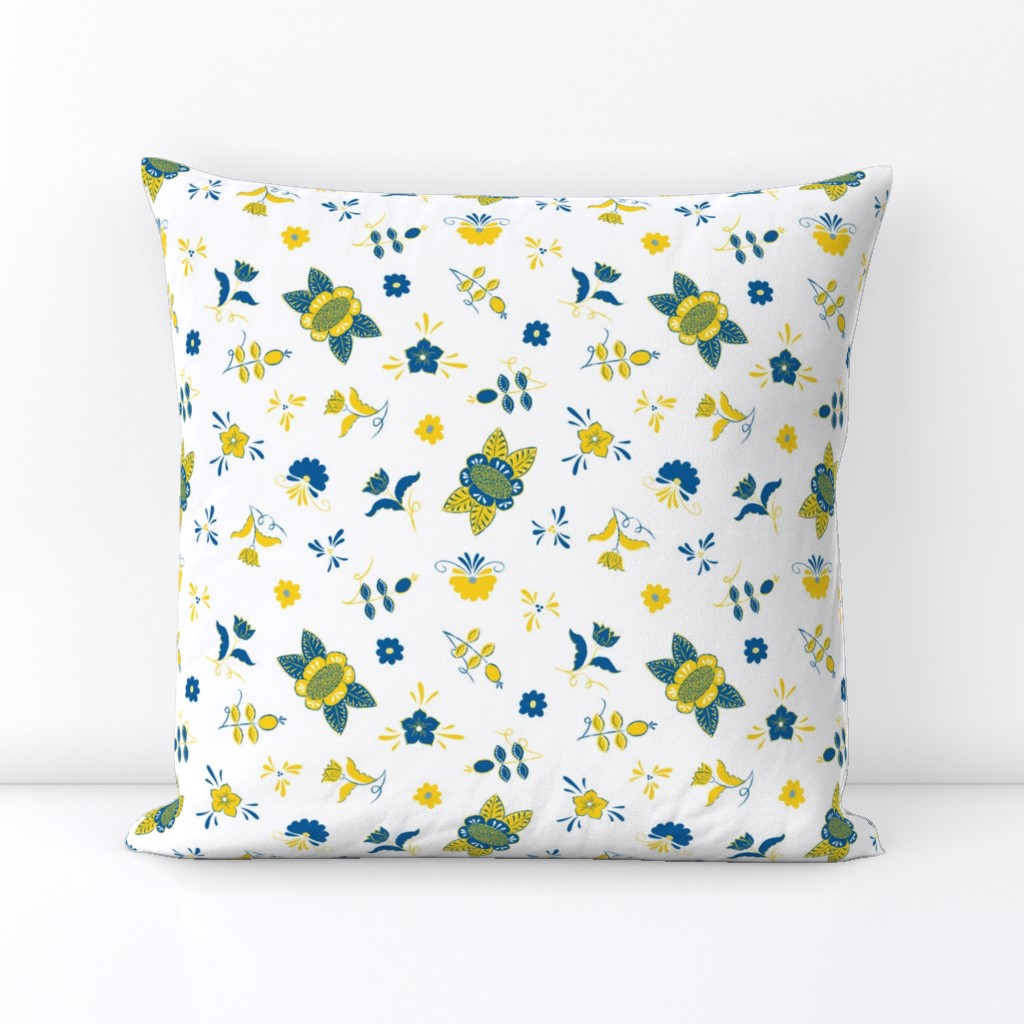 Swedish Folk Flowers Mixed Blue Yellow