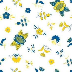 Swedish Folk Flowers Mixed Blue Yellow