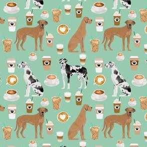 great dane coffee fabric - dogs and coffees fabric - mint - medium size