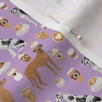 great dane coffee fabric - dogs and coffees fabric - purple - medium size