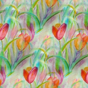 TULIP FIELDS DIAGONAL ORIGINAL CHALK PASTEL