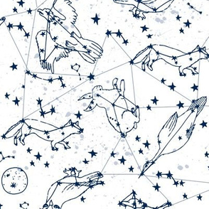 constellations //navy and white night stars bright dream animals kids nursery print