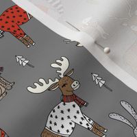 Woodland christmas animals fabric bear fox deer raccoon grey red