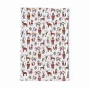 Woodland christmas animals fabric bear fox deer raccoon white red