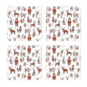 Woodland christmas animals fabric bear fox deer raccoon white red