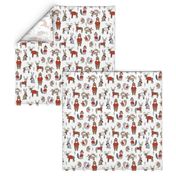 Woodland christmas animals fabric bear fox deer raccoon white red