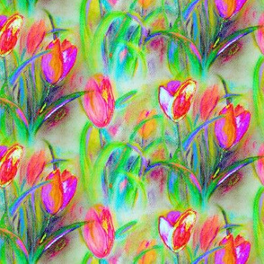 SUNNY BRIGHT TULIP FIELD BOUQUET GREEN YELLOW