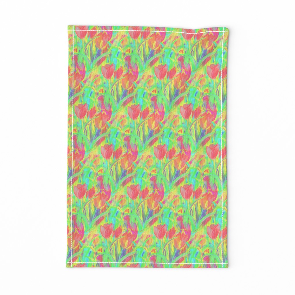 SPRINGTIME TULIP FIELD DIAGONAL GREEN CORAL