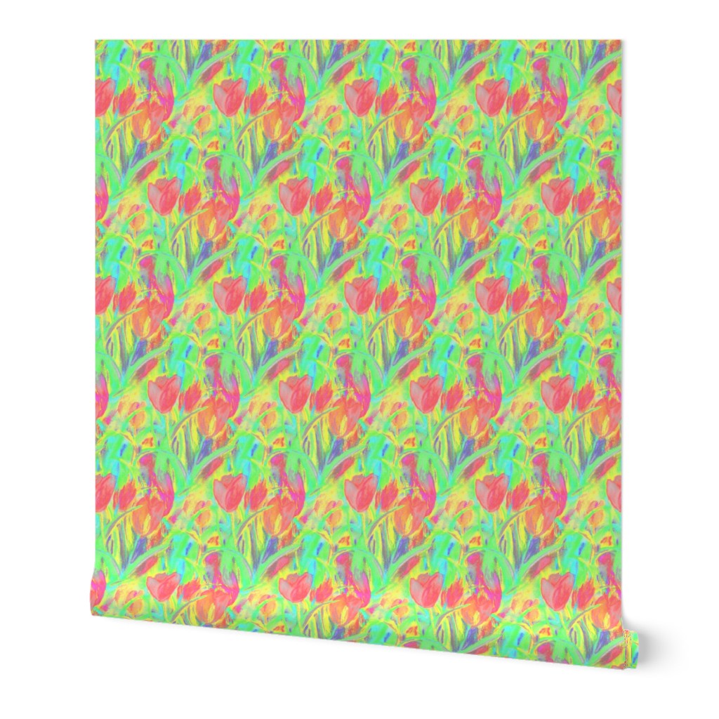 SPRINGTIME TULIP FIELD DIAGONAL GREEN CORAL