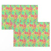 SPRINGTIME TULIP FIELD DIAGONAL GREEN CORAL