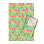 SPRINGTIME TULIP FIELD DIAGONAL GREEN CORAL