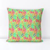 SPRINGTIME TULIP FIELD DIAGONAL GREEN CORAL