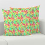 SPRINGTIME TULIP FIELD DIAGONAL GREEN CORAL