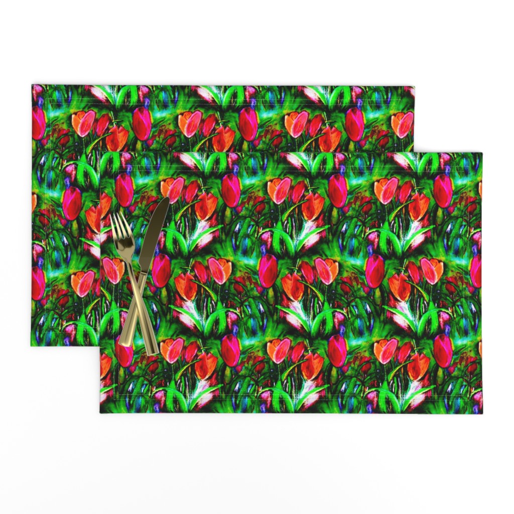VIBRANT RED GREEN TULIP FIELDS ROWS