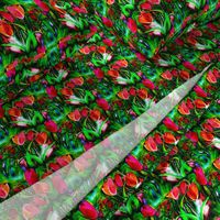 VIBRANT RED GREEN TULIP FIELDS ROWS