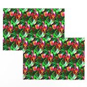 VIBRANT RED GREEN DIAGONAL TULIP FIELD BOUQUET