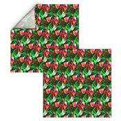 VIBRANT RED GREEN DIAGONAL TULIP FIELD BOUQUET