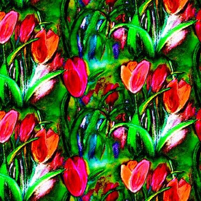 VIBRANT RED GREEN BOUQUET TULIP FIELD