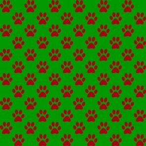 Half Inch Dark Red Paw Prints on Christmas Green