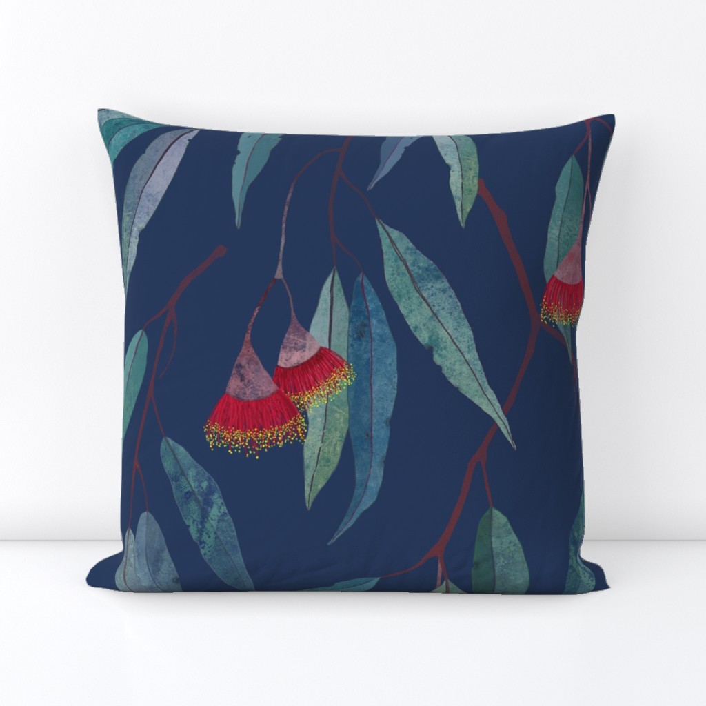 Eucalyptus leaves and flowers on blue /1/