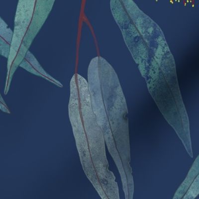 Eucalyptus leaves and flowers on blue /1/